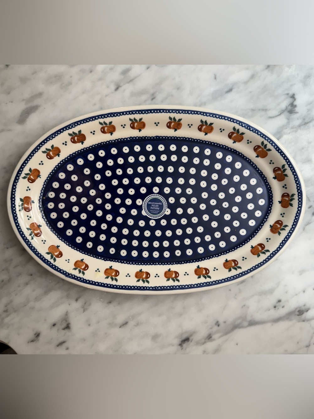 Boleslawiek Polish Pottery Peacock Persimmon/Apple Stoneware Large Oval Dish NWT